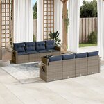 vidaXL Salon de jardin 9 Pièces avec coussins gris résine tressée