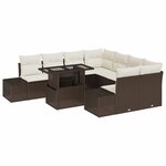 vidaXL Ensemble de canapé de jardin avec coussin 9 Pièces Marron  Crème