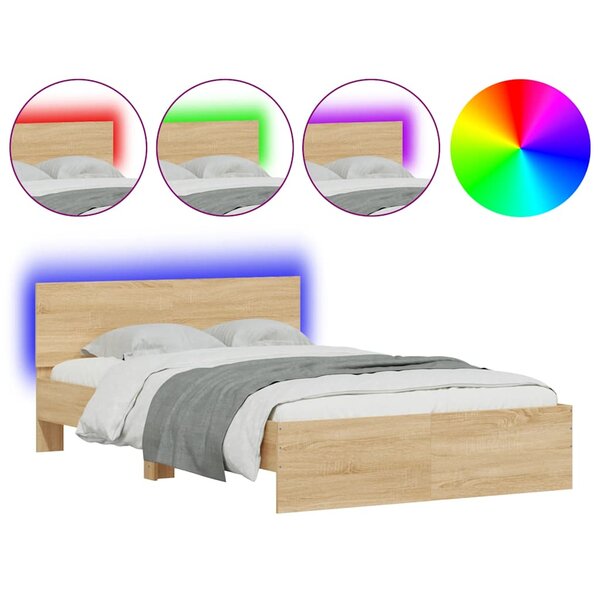 vidaXL Cadre de lit avec tête de lit et LED chêne sonoma 120x200 cm