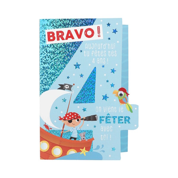 Carte De Voeux - Anniversaire - Bravo ! Aujourd'hui tu fêtes tes 4 ans