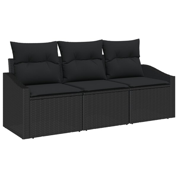vidaXL Ensemble de canapés de jardin 3 pièces avec coussins noir rotin poly