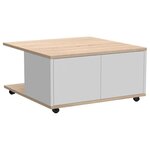 FMD Table basse mobile 70x70x36 cm chêne et blanc brillant