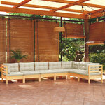 vidaXL Salon de jardin 7 Pièces avec coussins crème bois de pin massif