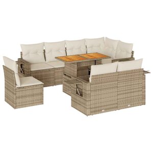 vidaXL Salon de jardin avec coussins 9 Pièces beige résine tressée