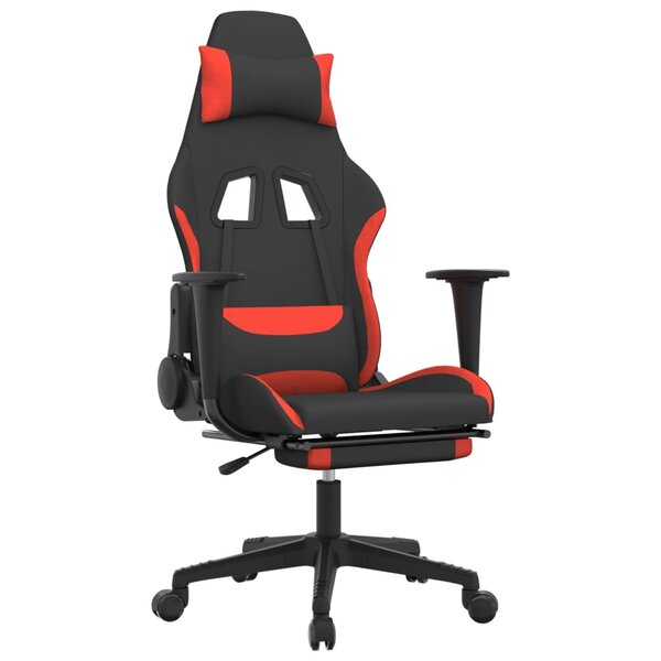 vidaXL Chaise de jeu avec repose-pied Noir et rouge Tissu