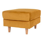 Pouf en velours jaune moutarde avec pieds en bois naturel