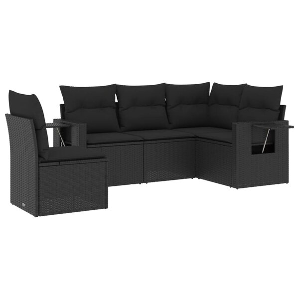 vidaXL Salon de jardin 5 Pièces avec coussins noir résine tressée