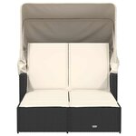 vidaXL Chaise longue double et auvent et coussins noir résine tressée