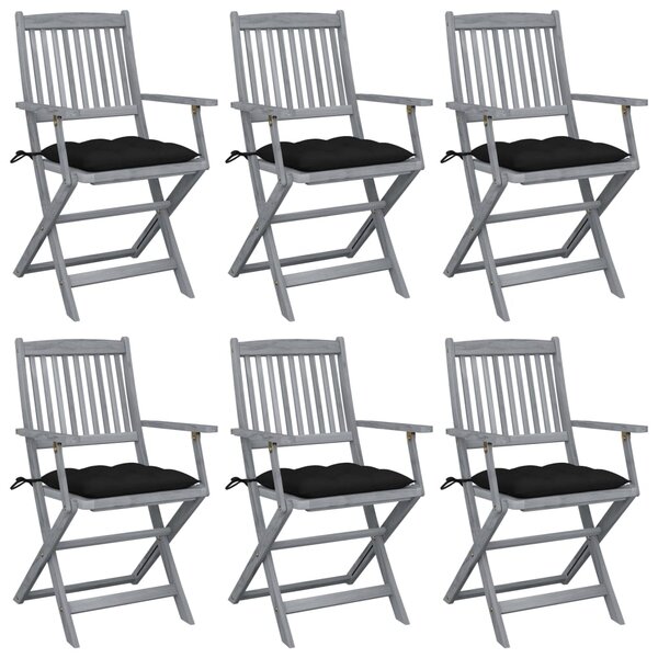 vidaXL Chaises pliables d'extérieur lot de 6 et coussins Bois d'acacia