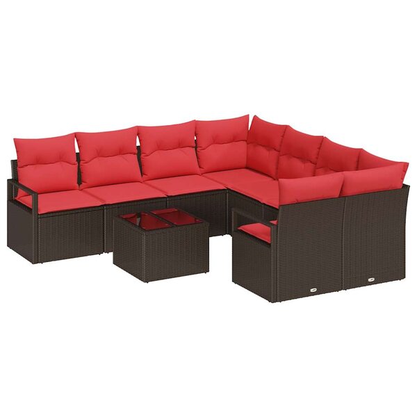 vidaXL Ensemble de Canapés 9 Pièces Marron et rouge polyrotin