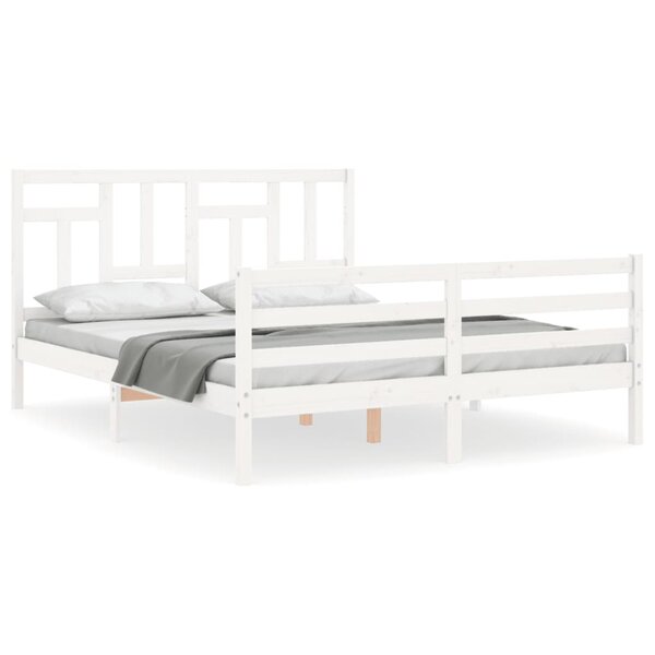 vidaXL Cadre de lit avec tête de lit blanc King Size bois massif