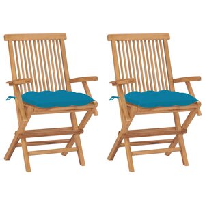 vidaXL Chaises de jardin lot de 2 avec coussins bleu clair Teck massif