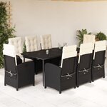 vidaXL Ensemble à manger de jardin 9Pièces coussins noir résine tressée