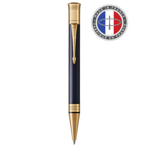 PARKER Duofold Prestige Stylo bille  Chevron Bleu  Recharge noire pointe moyenne  Coffret cadeau