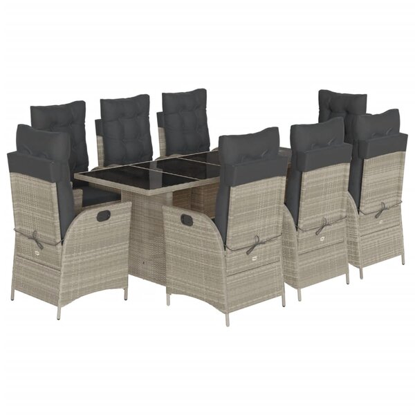 vidaXL Ensemble à manger de jardin et coussins 9 Pièces gris clair rotin
