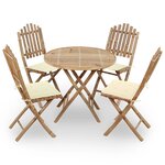 vidaXL Mobilier à dîner d'extérieur pliable 5 Pièces avec coussins bambou
