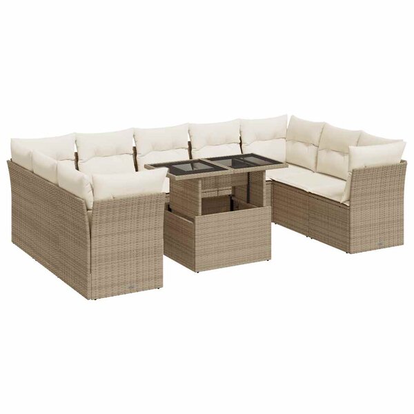 vidaXL Salon de jardin avec coussins 10 Pièces beige résine tressée