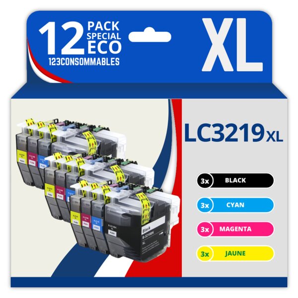 123CONSOMMABLES - LC3219XL Cartouches encre compatible avec Brother LC3219XL LC3219 LC3217 pour Brother MFC-J5330DW J5730DW J6930DW J5930DW J6530DW J6935DW (3 Noir / 3 Cyan / 3 Magenta / 3 Jaune)