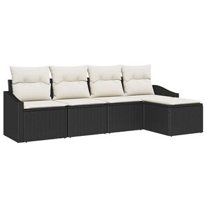 vidaXL Ensemble de Canapés avec coussin 5 Pièces Noir et Crème polyrotin