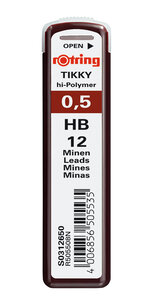 rOtring Tikky Recharge mines pour porte-mines 0 5mm - HB étui de 12 mines