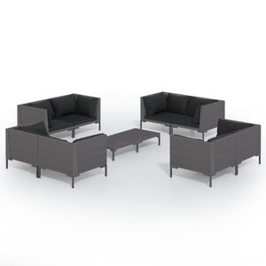 vidaXL Salon de jardin 9 Pièces avec coussins Résine tressée Gris foncé