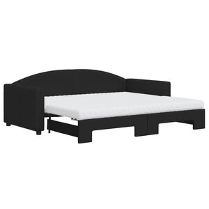 vidaXL Lit de jour avec gigogne et matelas noir 90x190 cm tissu