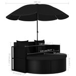 vidaXL Lit de jardin avec parasol Résine tressée Noir