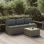 vidaXL Salon de jardin 4 Pièces avec coussins Gris Résine tressée
