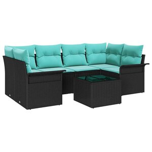 vidaXL Ensemble de canapé de jardin 7 Pièces Noir et turquoise polyrotin