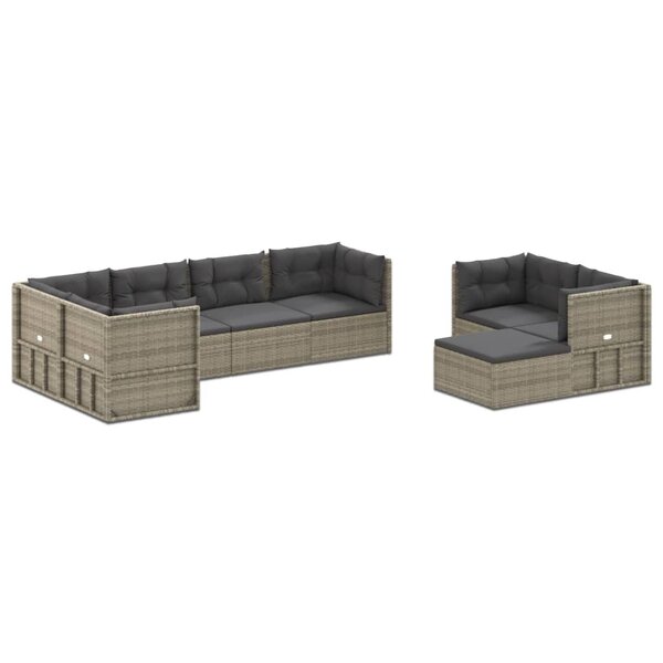 vidaXL Salon de jardin 8 Pièces avec coussins Gris Résine tressée
