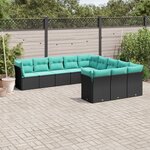 vidaXL Salon de jardin 11 Pièces avec coussins noir résine tressée