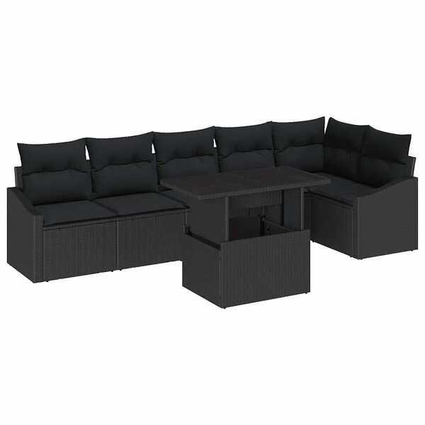 vidaXL Ensemble de canapé de jardin avec coussin Réglable 7 Pièces Noir