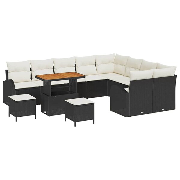 vidaXL Ensemble de canapé de jardin avec coussin 12 Pièces Noir et Crème