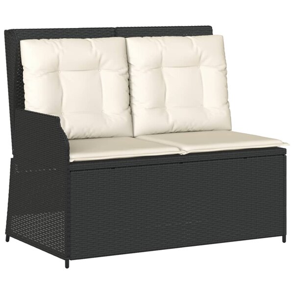 vidaXL Banc inclinable de jardin avec coussins noir résine tressée