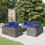 vidaXL Salon de jardin 9 Pièces avec coussins Résine tressée Gris