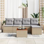 Canapé de Jardin vidaXL 6 Pièces avec Coussins Beige Rattan Poly Acacia