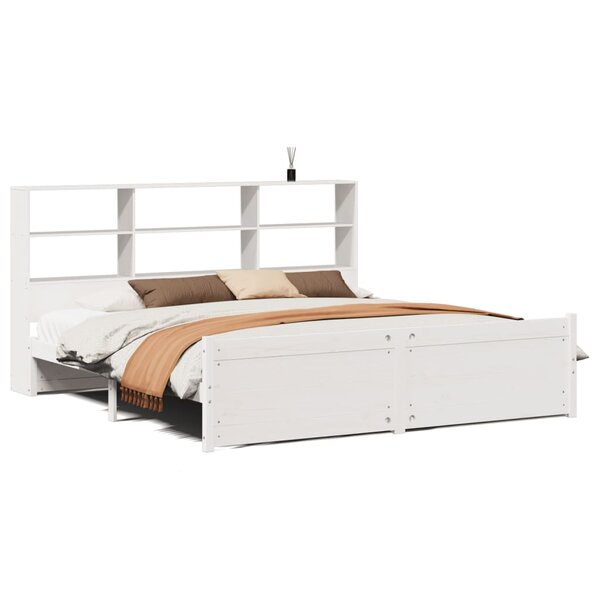 vidaXL Lit bibliothèque sans matelas blanc 200x200 cm bois pin massif