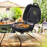 Barbecue à charbon pliable portable BBQ grill sur pied avec couvercle dim. 45L x 42l x 33H cm acier émaillé noir