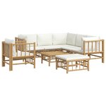 vidaXL Salon de jardin 8 Pièces avec coussins blanc crème bambou