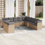 vidaXL Salon de jardin 11 Pièces avec coussins beige résine tressée