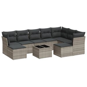vidaXL Salon de jardin avec coussins 10 Pièces gris clair résine tressée
