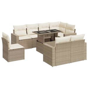vidaXL Salon de jardin avec coussins 9 Pièces beige résine tressée