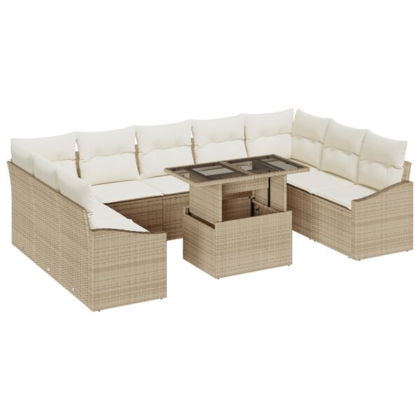 vidaXL Set de canapé de jardin 10 pièces avec coussins beige en polyrotin