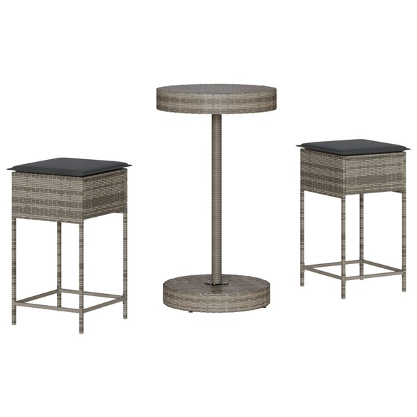 vidaXL Ensemble de bar de jardin 3 Pièces et coussins gris résine tressée