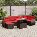 vidaXL Salon de jardin 8Pièces avec coussins marron résine tressée acacia