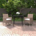 vidaXL Ensemble à manger de jardin coussins 3 Pièces Résine tressée Verre