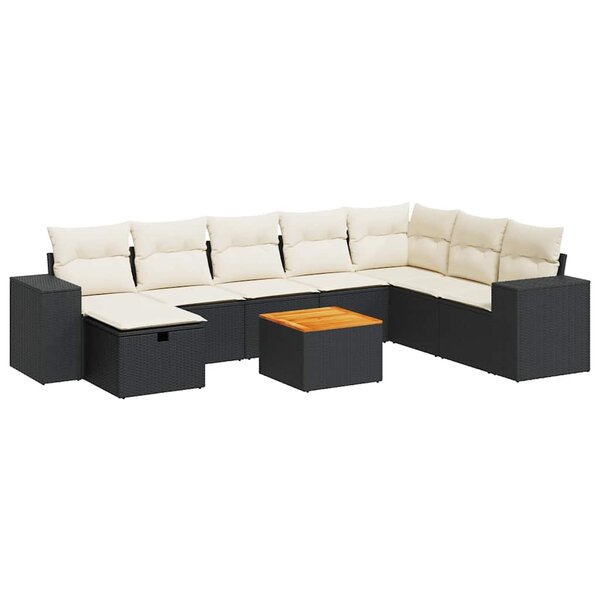 vidaXL Salon de jardin 9 Pièces avec coussins noir résine tressée
