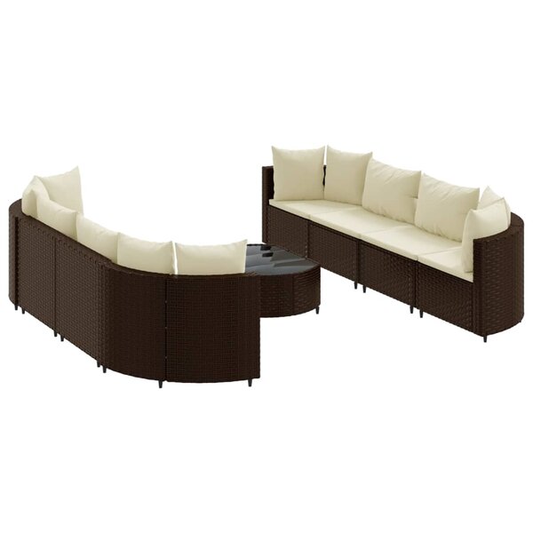 vidaXL Salon de jardin avec coussins 9 Pièces marron résine tressée