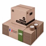 Pack and Move - Lot 40 cartons déménagement stockage livres - 40 x 30 x 30 cm - Poignées renforcées - 2 adhésifs offerts