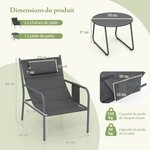 Ensemble de meubles 3 pièces de patio cadre en métal charge 150 kg salon de jardin 2 chaises 1 table basse avec tissu respirant gris 20_0008481